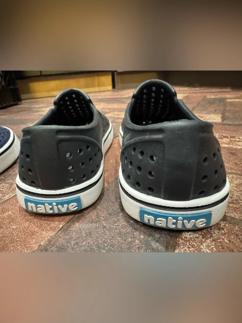 Native Miles kids’ Perforated Slip-On Shoes in Navy (NWOB) and Black(nearly new)